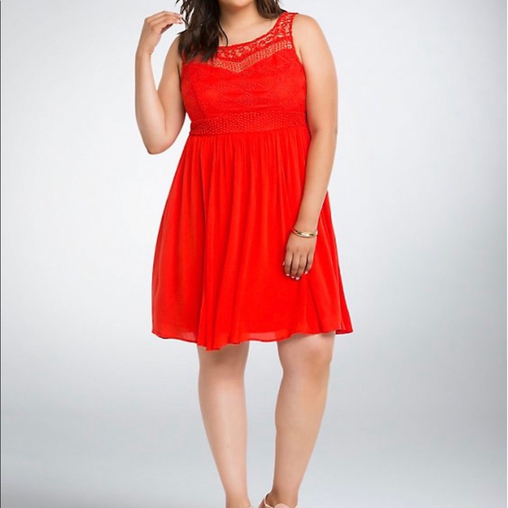 Torrid Gauzy crochet orange red summer plus size dress